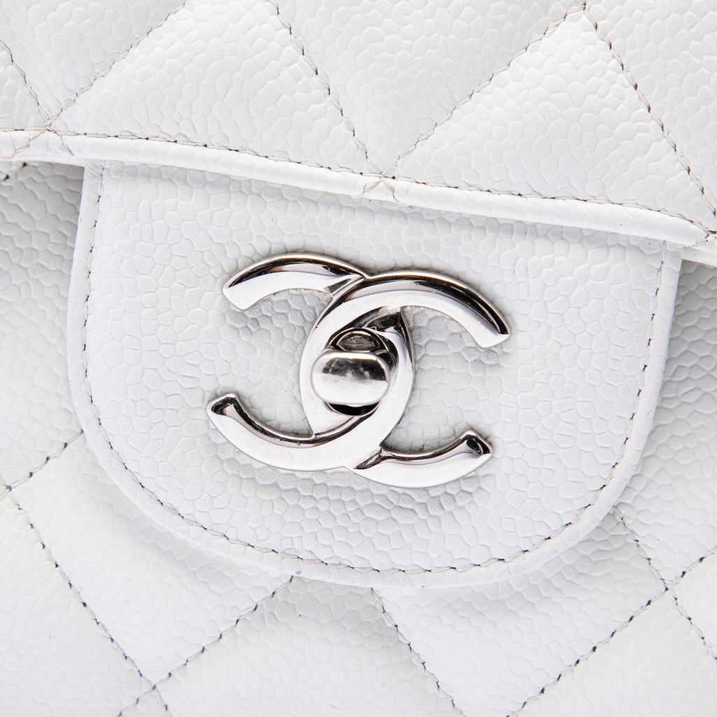Chanel Jumbo Classic Caviar Double Flap Shoulder Bag - White