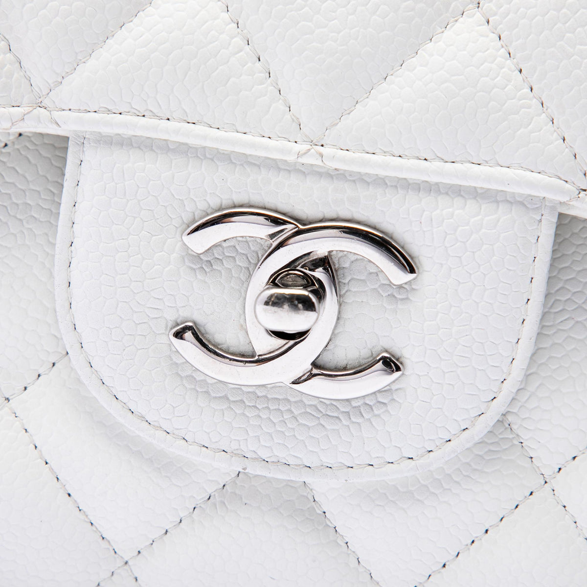 Chanel Jumbo Classic Caviar Double Flap Shoulder Bag - White