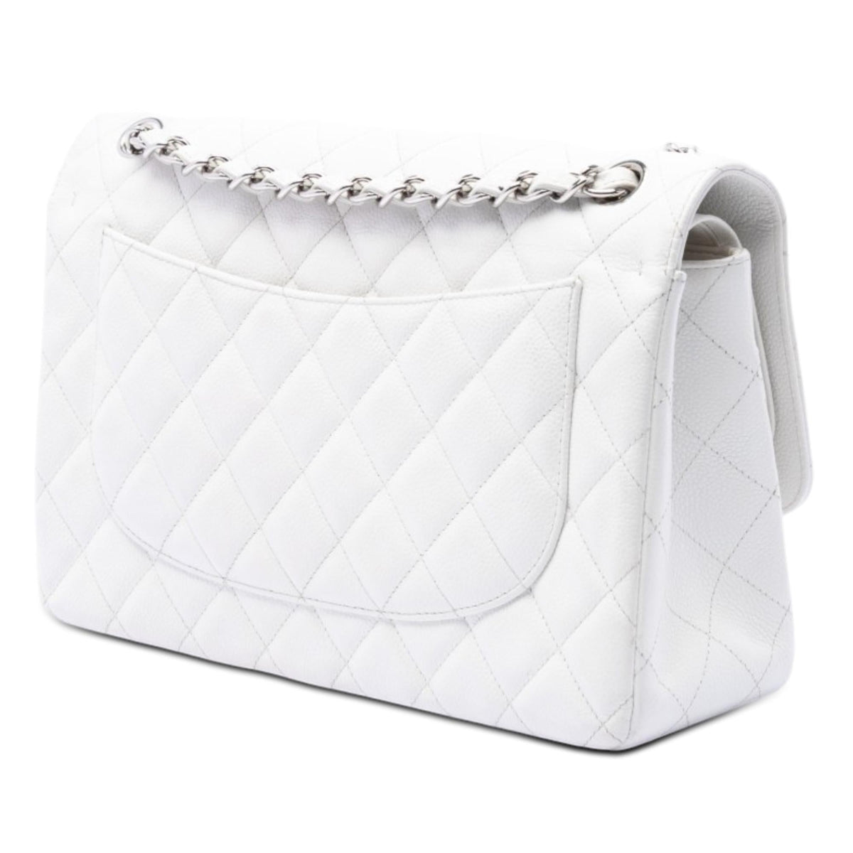 Chanel Jumbo Classic Caviar Double Flap Shoulder Bag - White