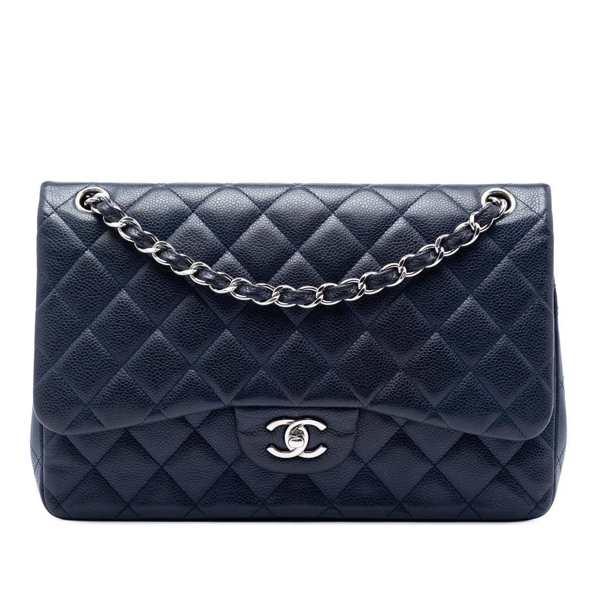 Chanel Jumbo Classic Caviar Double Flap Shoulder Bag - Blue