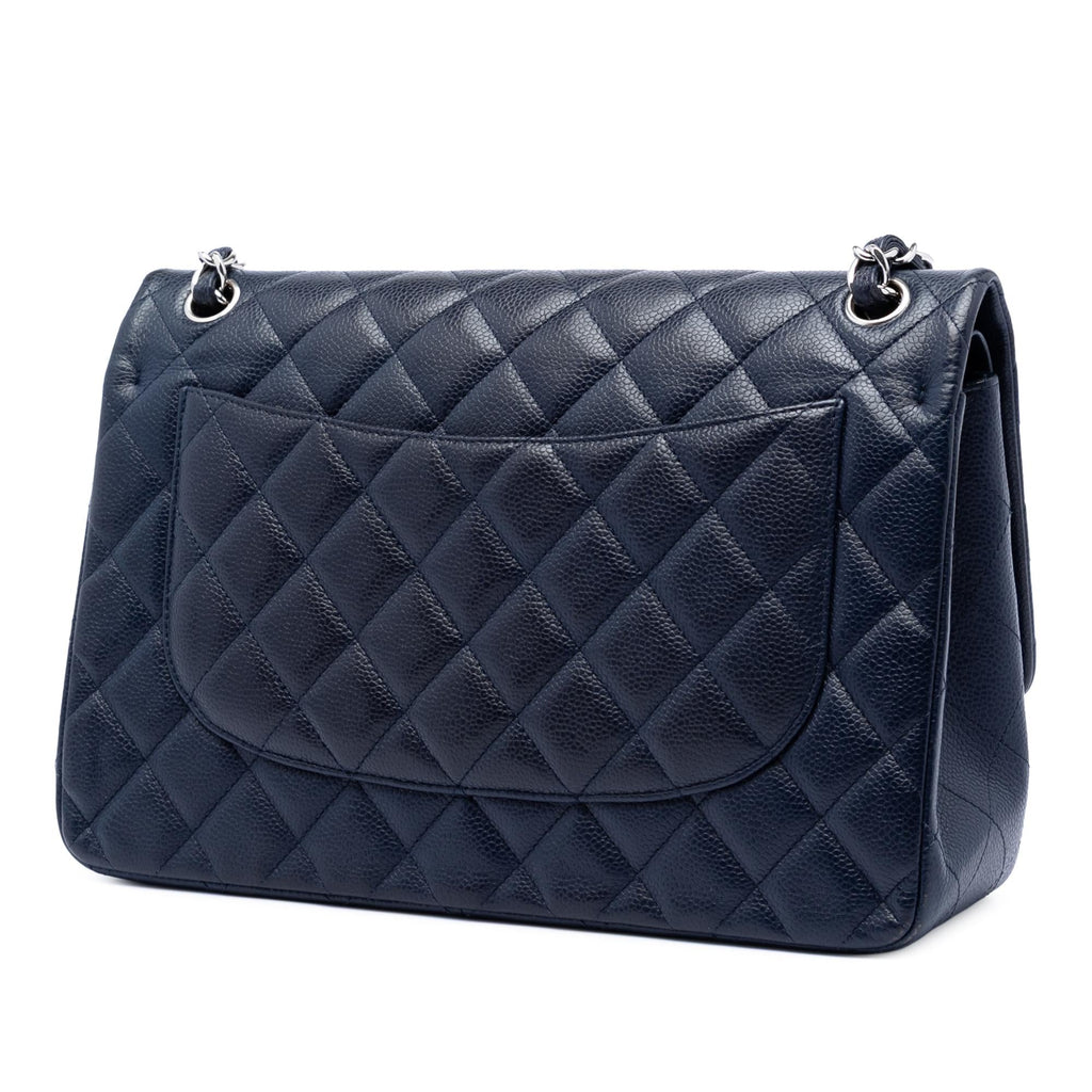 Chanel Jumbo Classic Caviar Double Flap Shoulder Bag - Blue