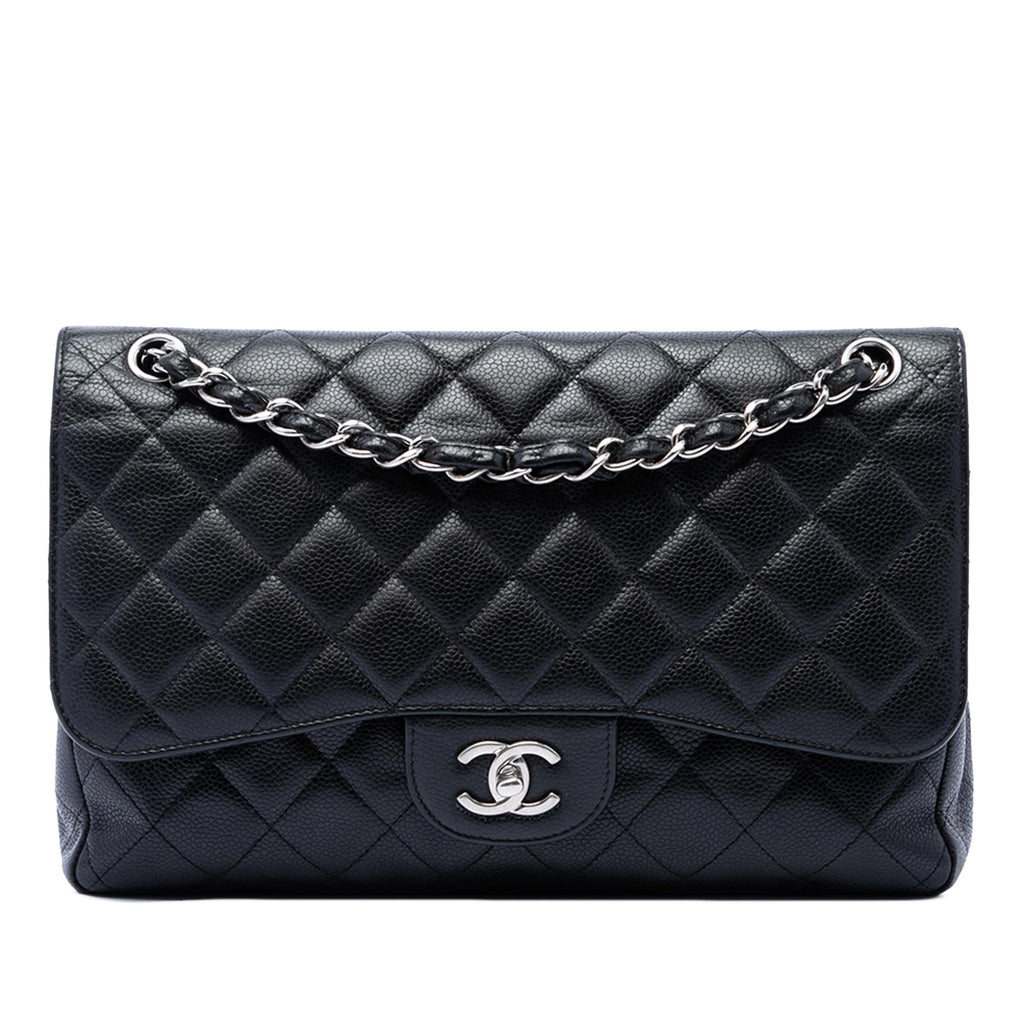 Chanel Jumbo Classic Caviar Double Flap Shoulder Bag - Black