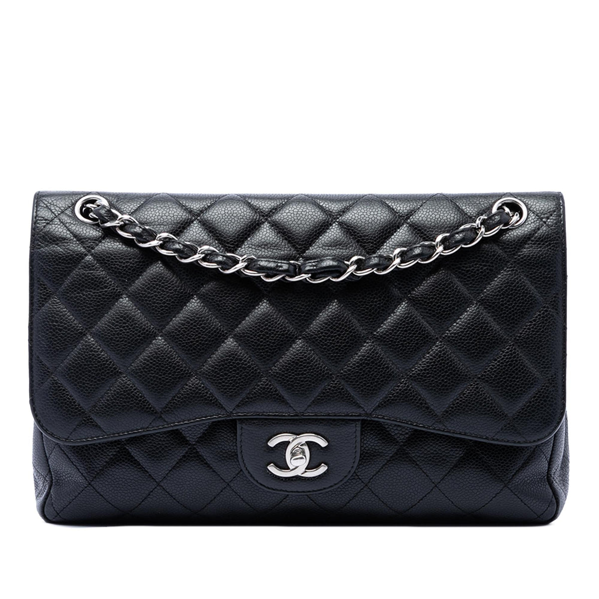 Chanel Jumbo Classic Caviar Double Flap Shoulder Bag - Black