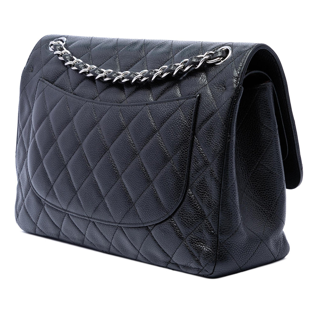 Chanel Jumbo Classic Caviar Double Flap Shoulder Bag - Black