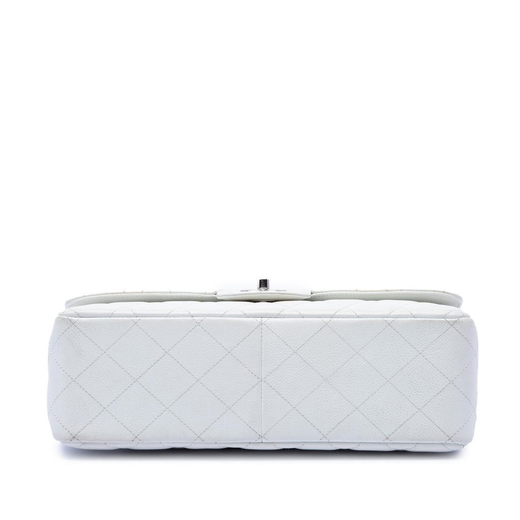 Chanel Jumbo Classic Caviar Double Flap Shoulder Bag - White