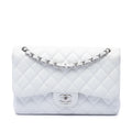 Chanel Jumbo Classic Caviar Double Flap Shoulder Bag - White