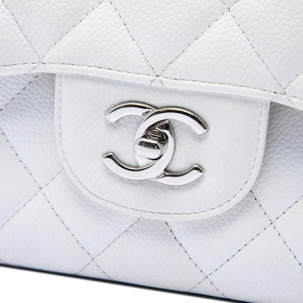 Chanel Jumbo Classic Caviar Double Flap Shoulder Bag - White