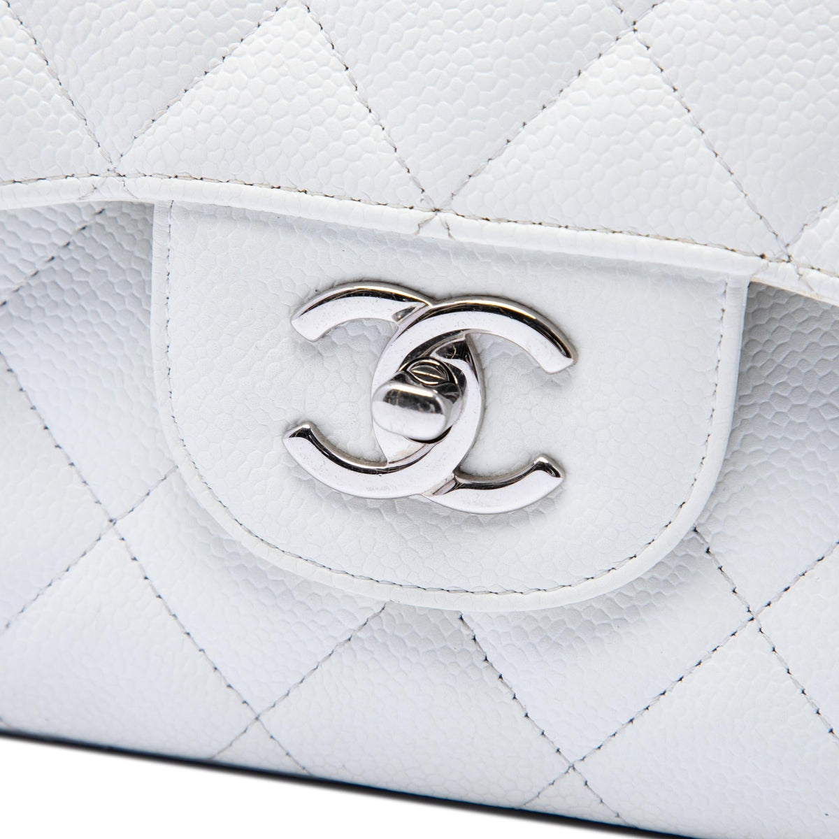 Chanel Jumbo Classic Caviar Double Flap Shoulder Bag - White