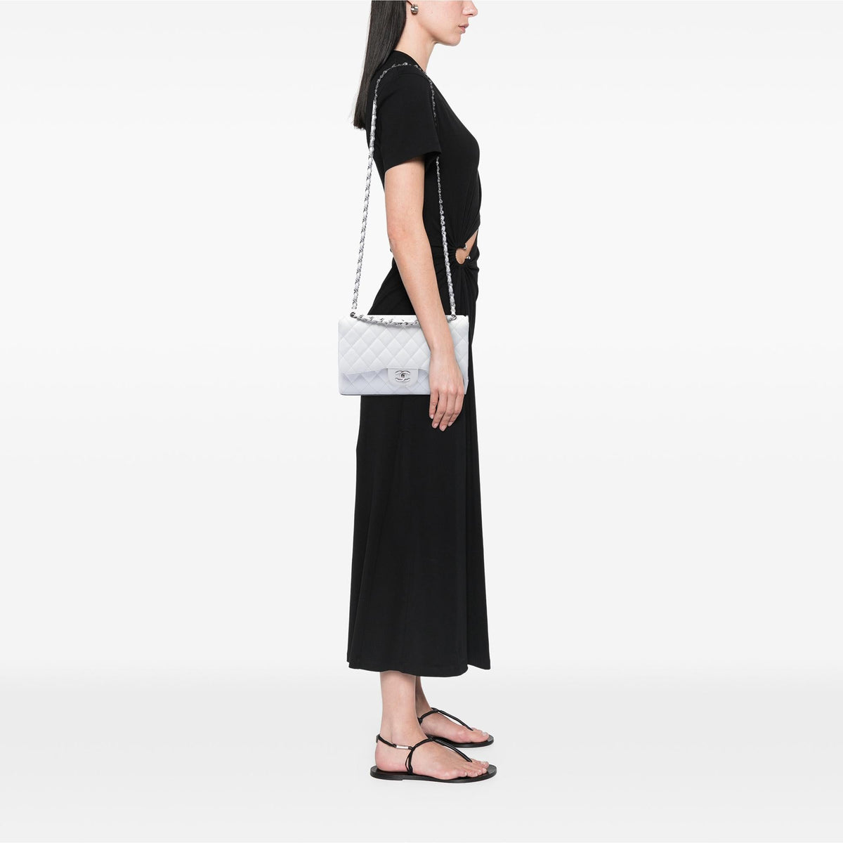 Chanel Jumbo Classic Caviar Double Flap Shoulder Bag - White