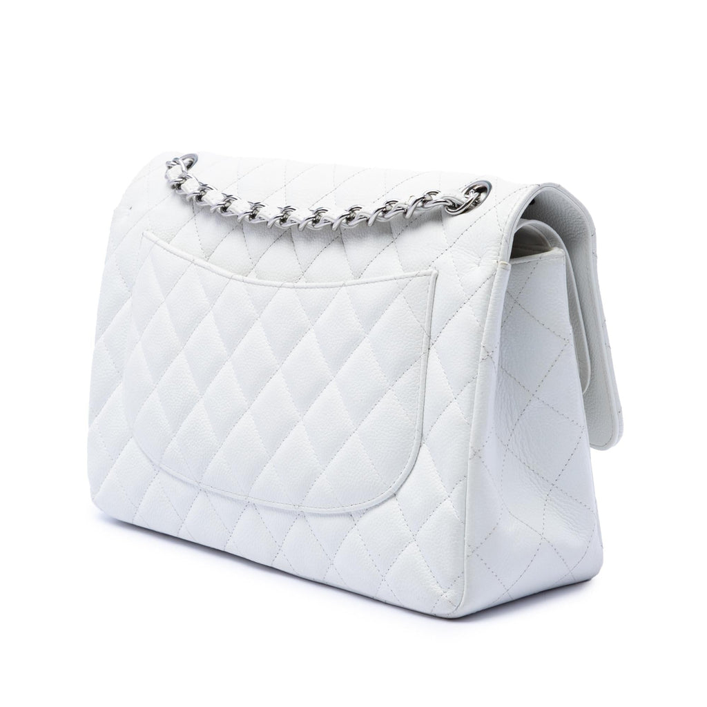 Chanel Jumbo Classic Caviar Double Flap Shoulder Bag - White