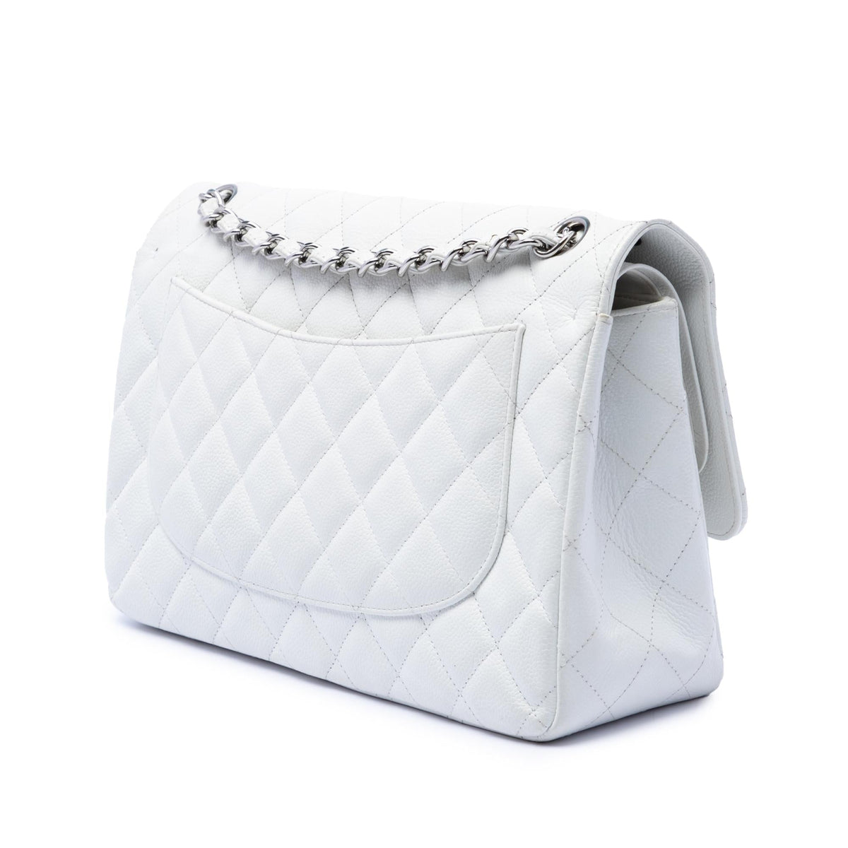 Chanel Jumbo Classic Caviar Double Flap Shoulder Bag - White