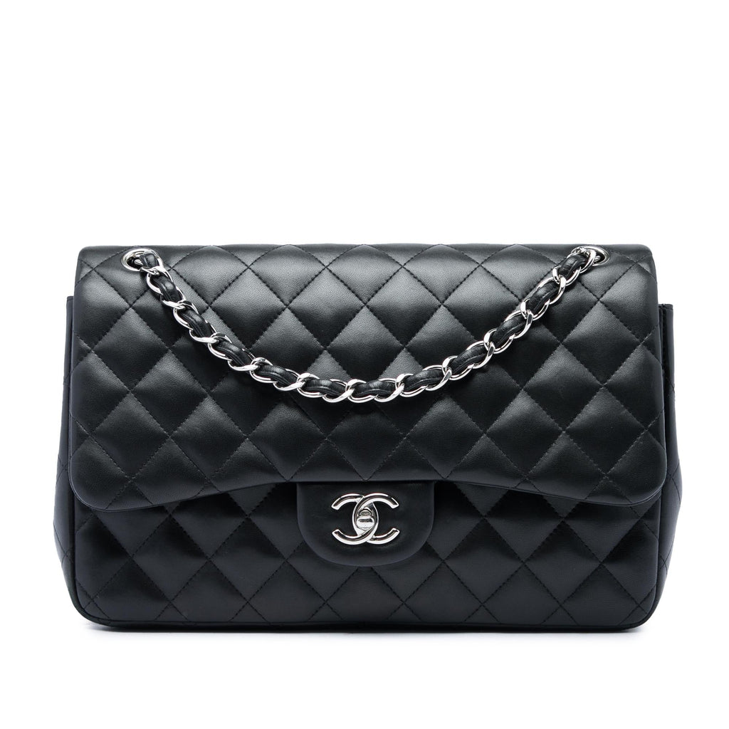 Chanel Jumbo Classic Lambskin Double Flap Shoulder Bag - Black