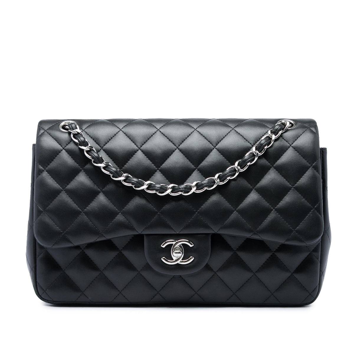 Chanel Jumbo Classic Lambskin Double Flap Shoulder Bag - Black