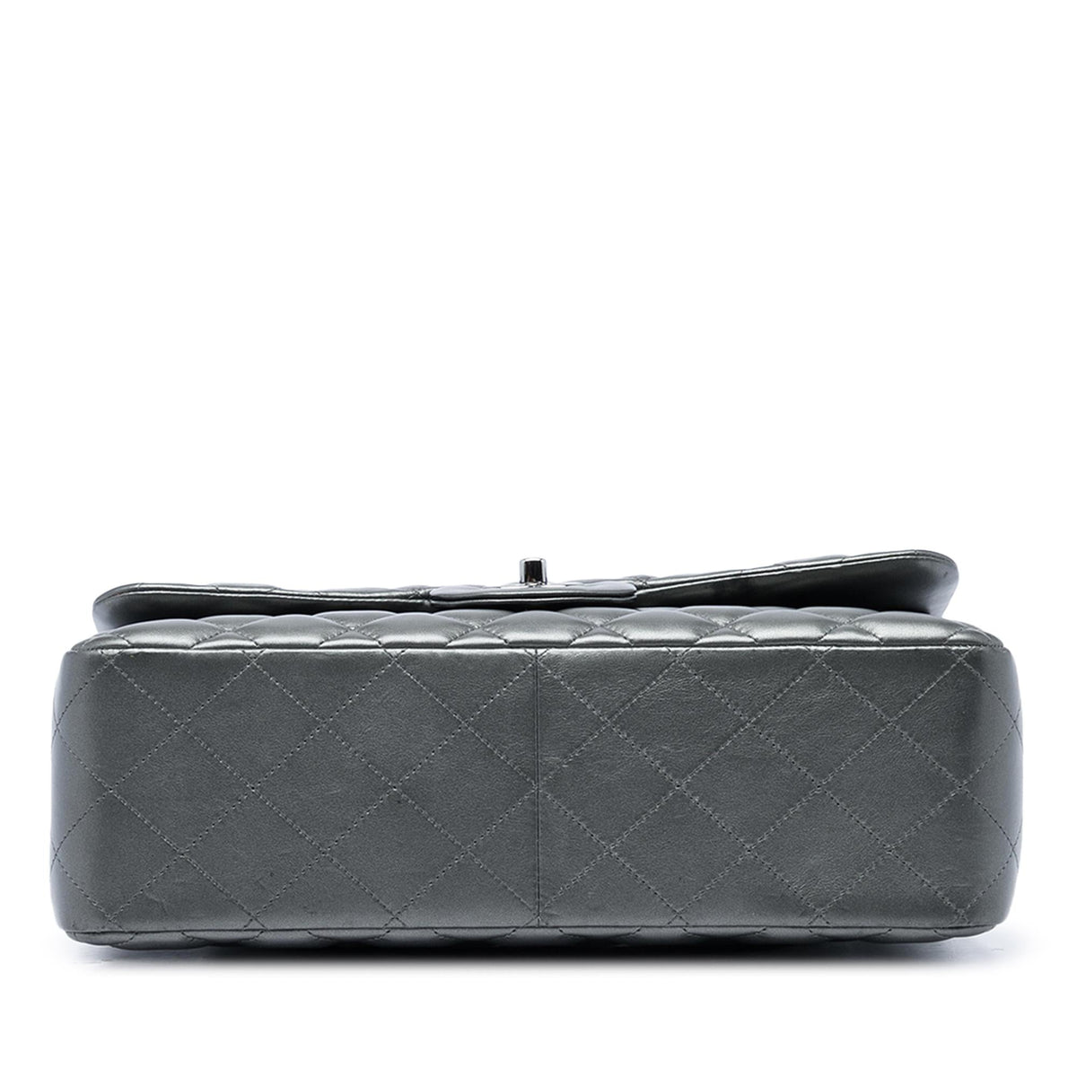 Chanel Jumbo Classic Metallic Lambskin Double Flap Shoulder Bag - Grey
