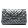 Chanel Jumbo Classic Metallic Lambskin Double Flap Shoulder Bag - Grey
