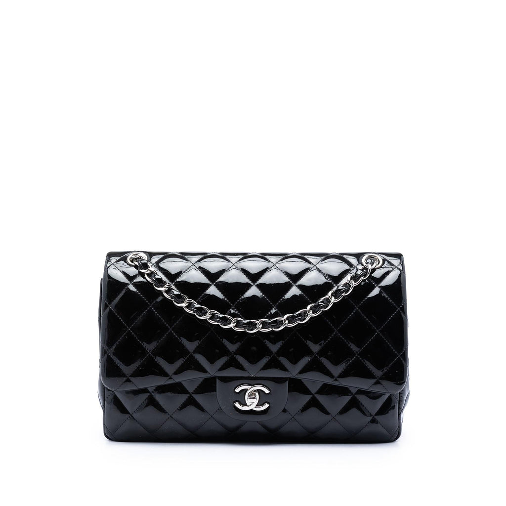Chanel Jumbo Classic Patent Double Flap Shoulder Bag - Black
