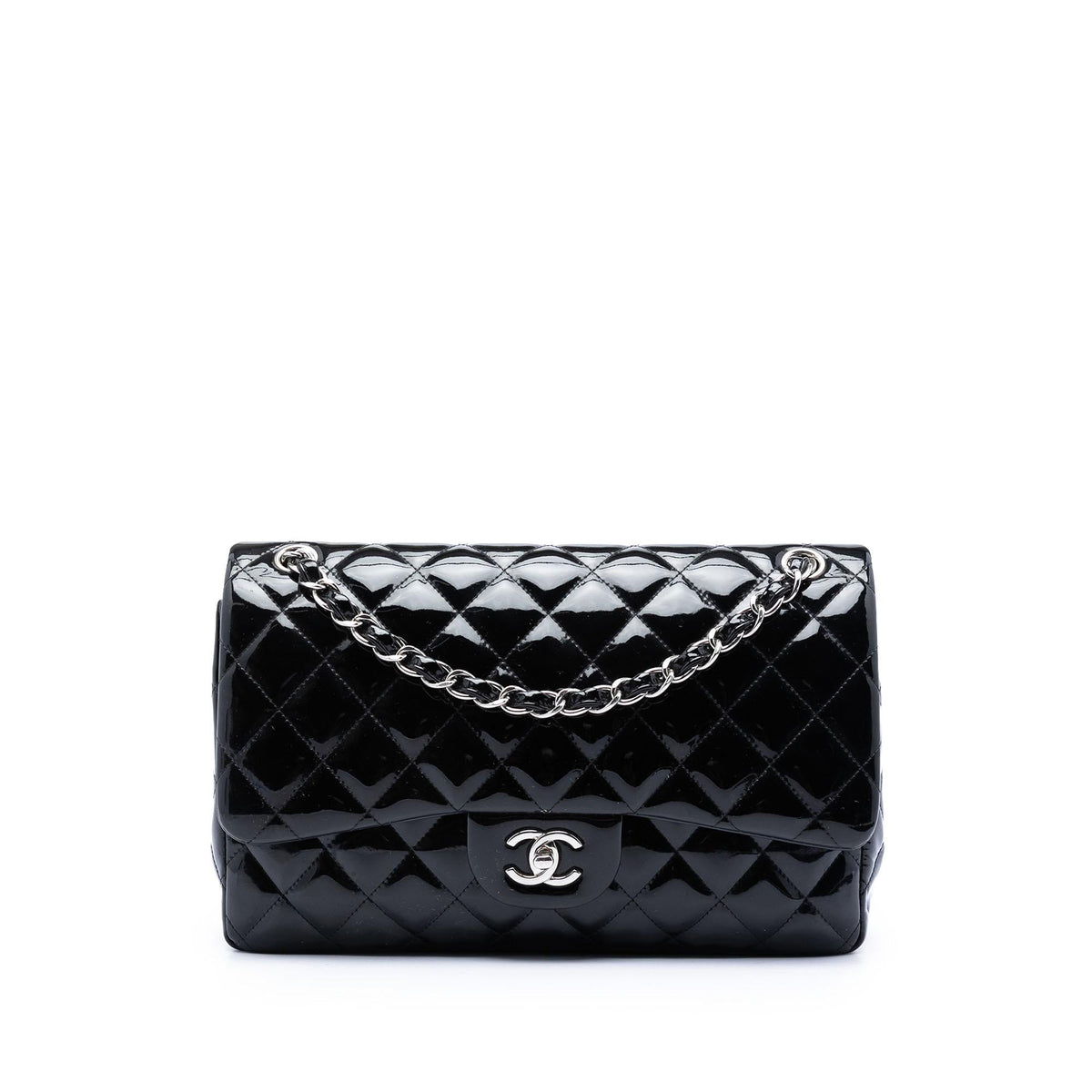 Chanel Jumbo Classic Patent Double Flap Shoulder Bag - Black