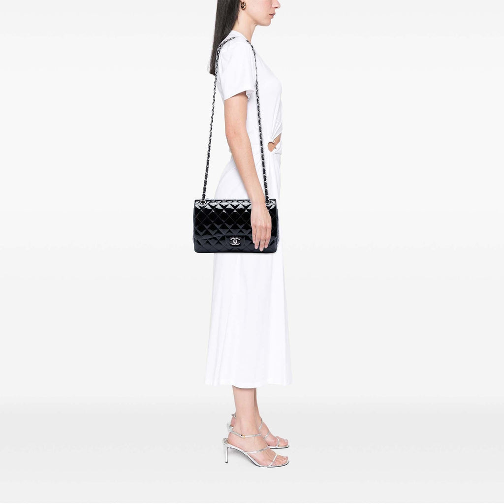 Chanel Jumbo Classic Patent Double Flap Shoulder Bag - Black