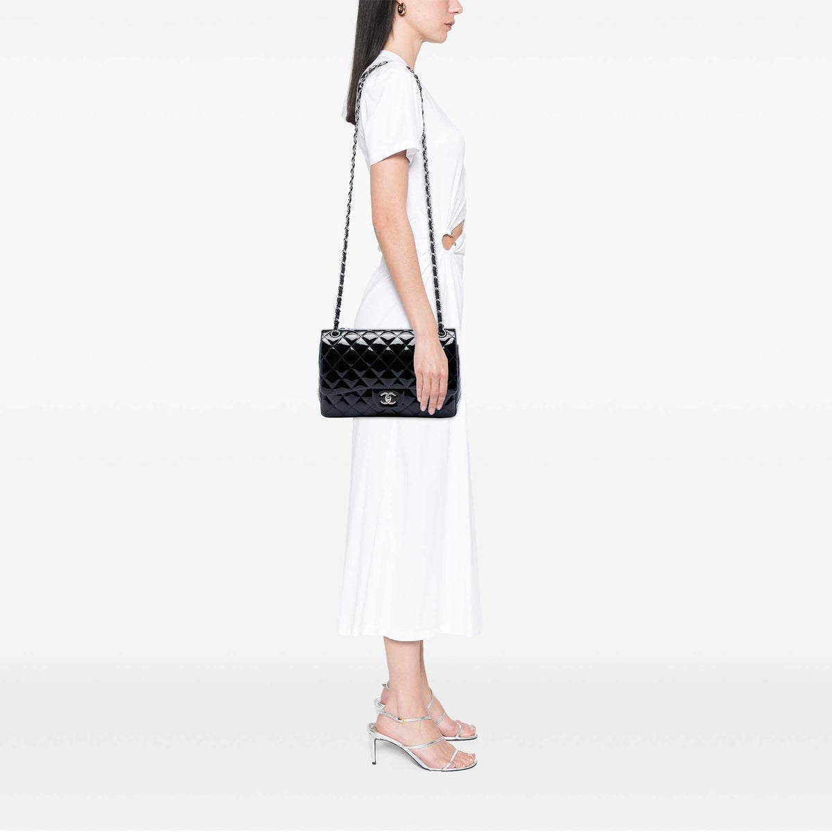 Chanel Jumbo Classic Patent Double Flap Shoulder Bag - Black