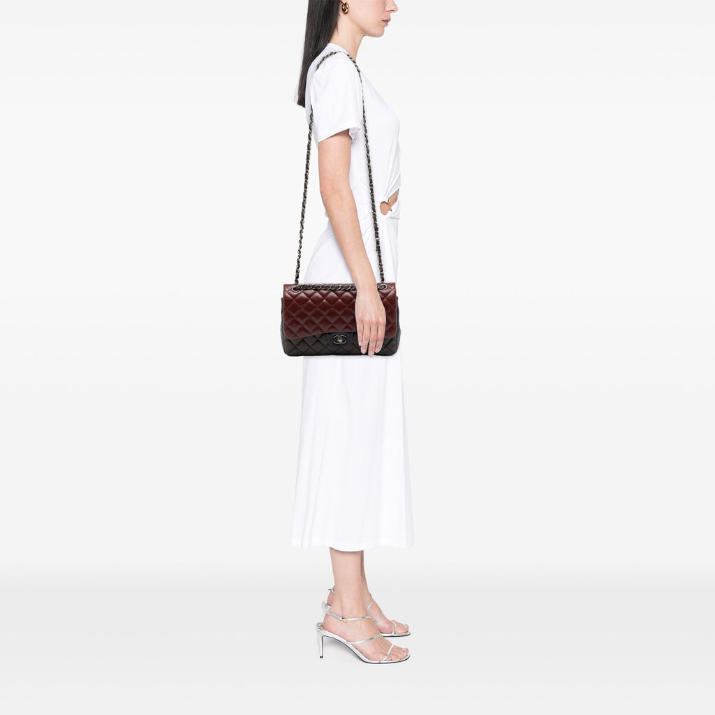 Chanel Jumbo Classic Tricolor Lambskin Double Flap Shoulder Bag - Red