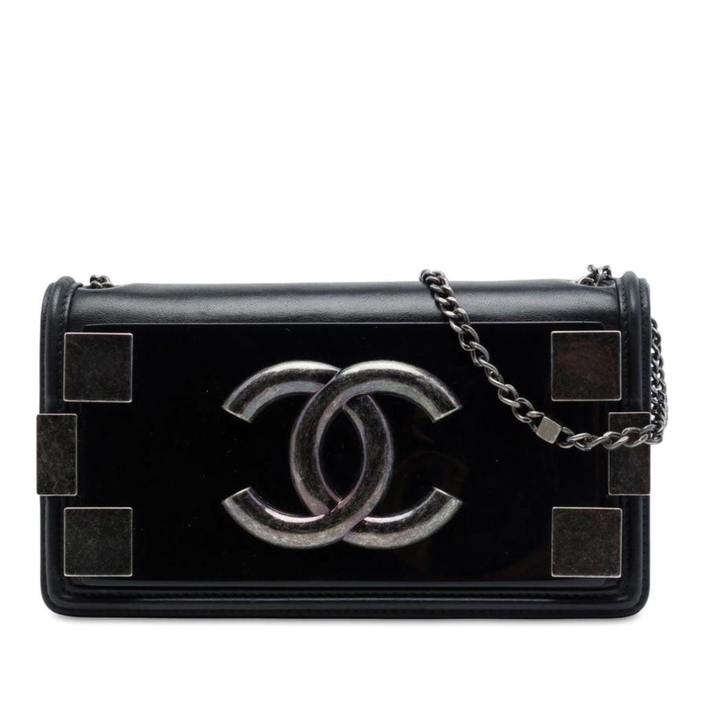 Chanel Lambskin and Acrylic Boy Brick Horizontal Flap Crossbody Bag - Black