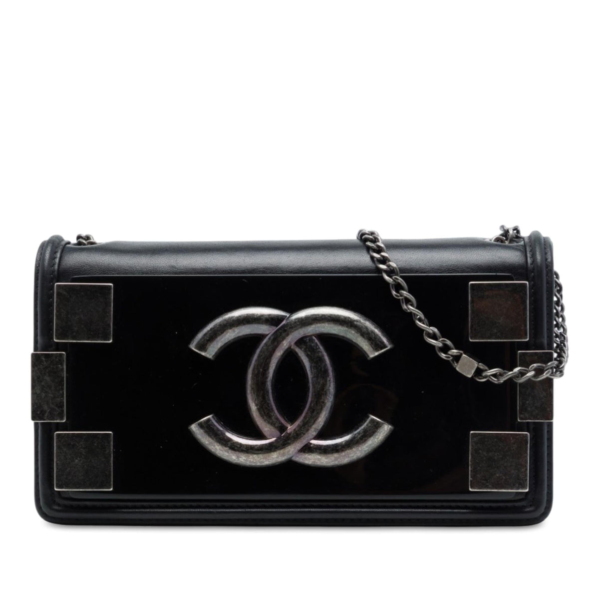 Chanel Lambskin and Acrylic Boy Brick Horizontal Flap Crossbody Bag - Black