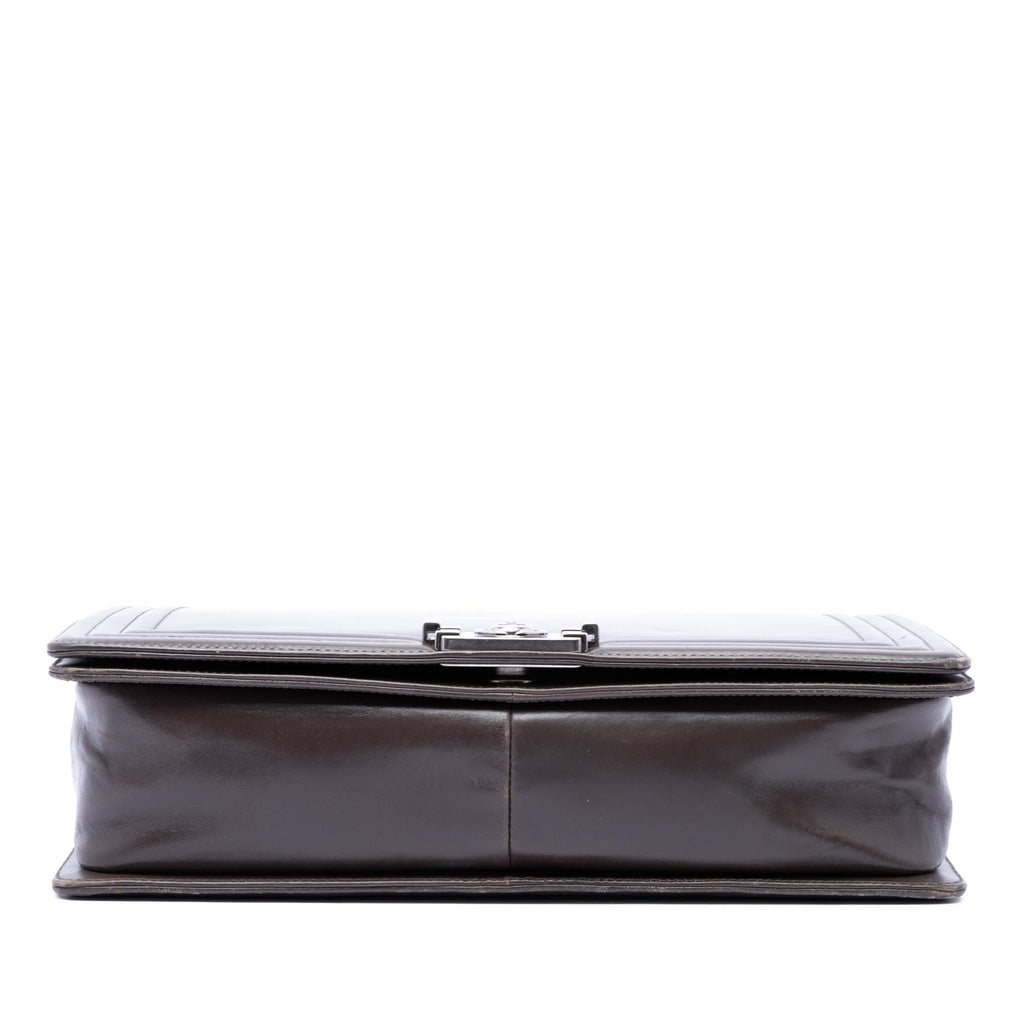 Chanel Large Glazed Calfskin Boy Flap Crossbody Bag - Brown