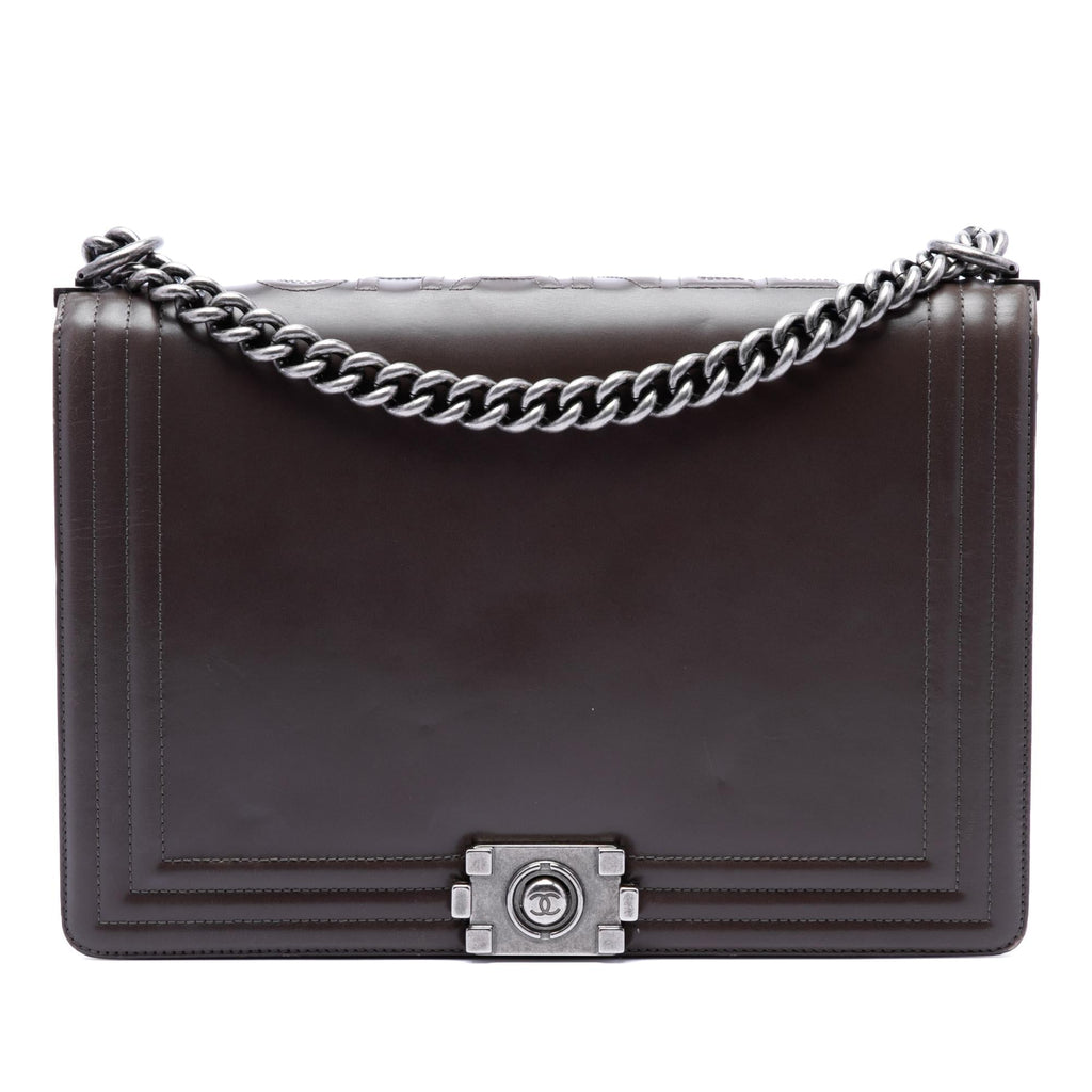 Chanel Large Glazed Calfskin Boy Flap Crossbody Bag - Brown
