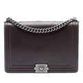 Chanel Large Glazed Calfskin Boy Flap Crossbody Bag - Brown