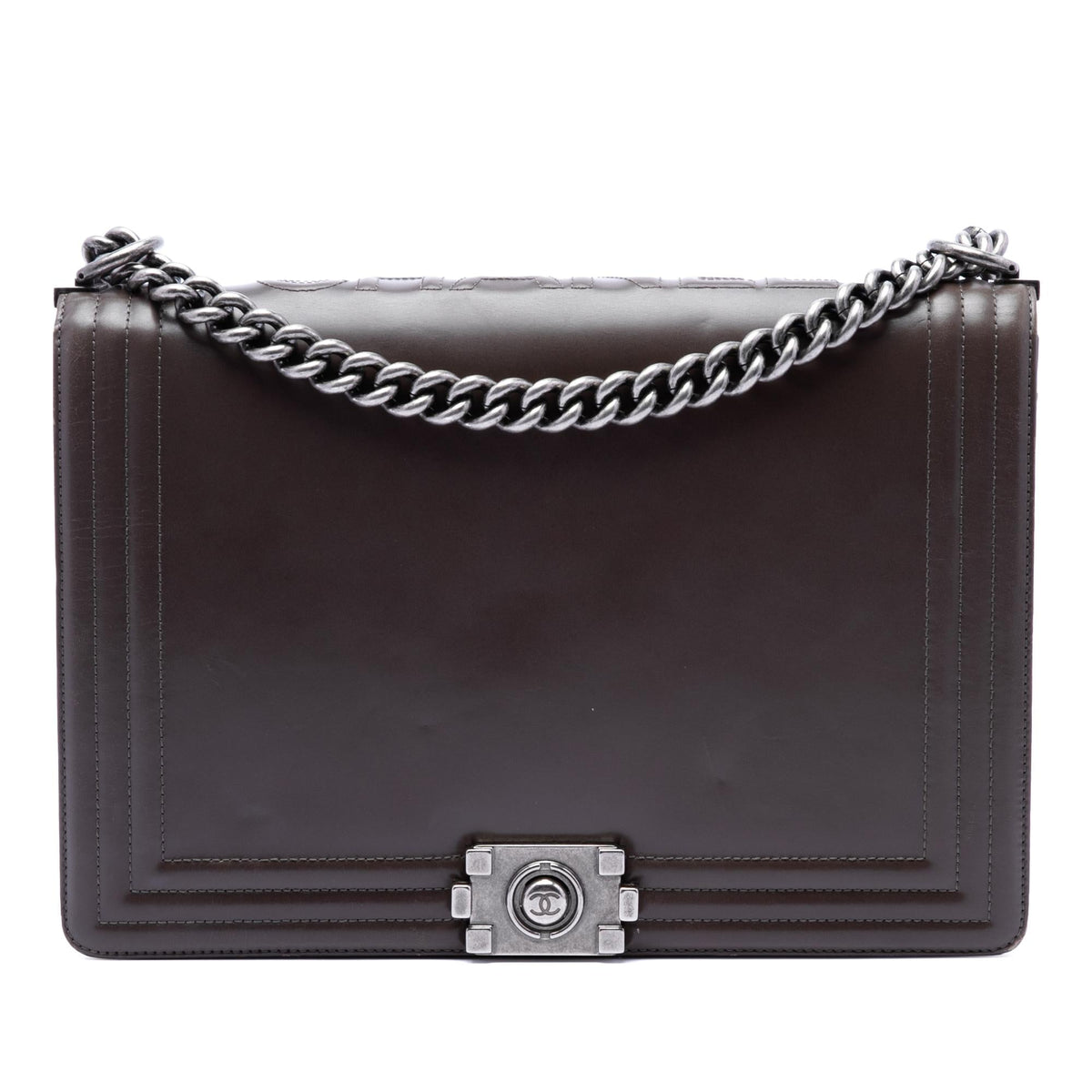Chanel Large Glazed Calfskin Boy Flap Crossbody Bag - Brown
