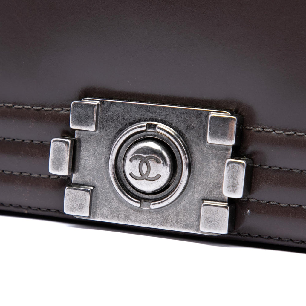 Chanel Large Glazed Calfskin Boy Flap Crossbody Bag - Brown
