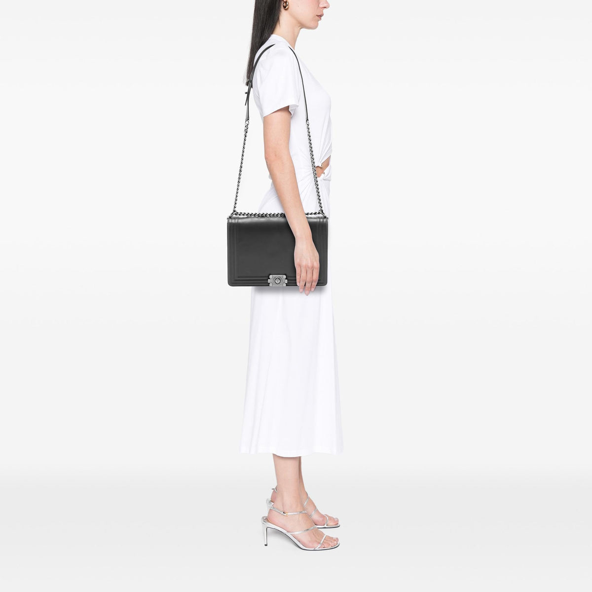 Chanel Large Glazed Calfskin Boy Flap Crossbody Bag - Brown