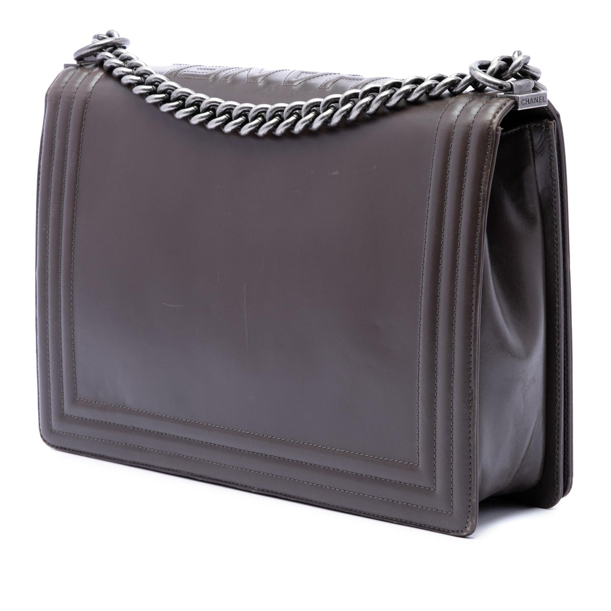 Chanel Large Glazed Calfskin Boy Flap Crossbody Bag - Brown