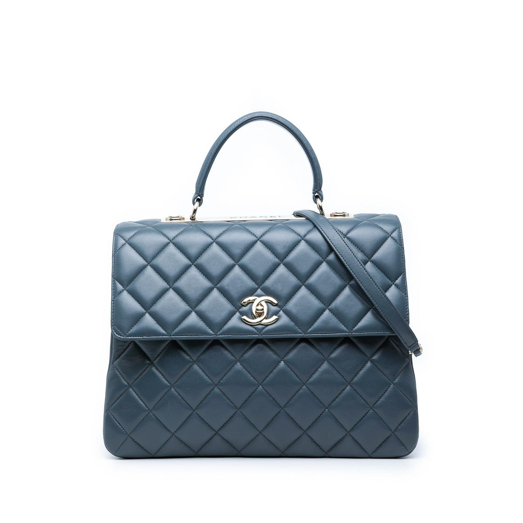 Chanel Large Lambskin Trendy CC Top Handle Flap Satchel - Blue
