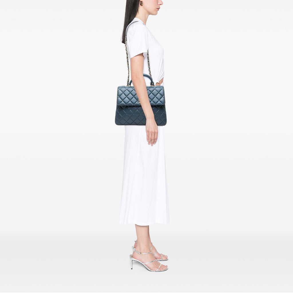 Chanel Large Lambskin Trendy CC Top Handle Flap Satchel - Blue