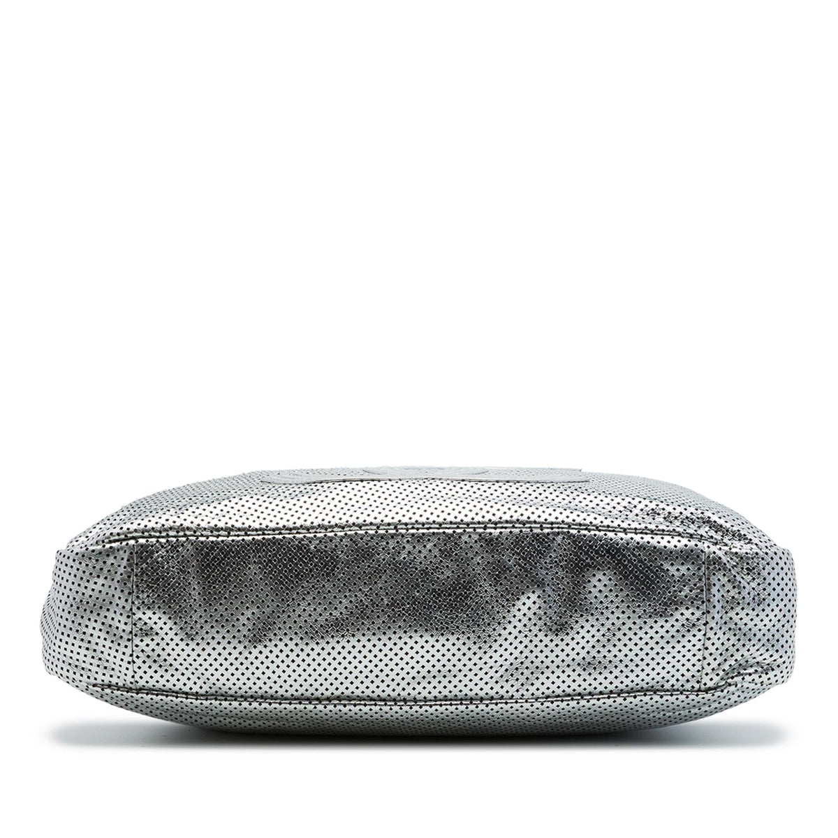 Chanel Large Metallic Glazed Calfskin Perforated Rodeo Drive Satchel - Silver