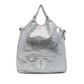 Chanel Large Metallic Glazed Calfskin Perforated Rodeo Drive Satchel - Silver