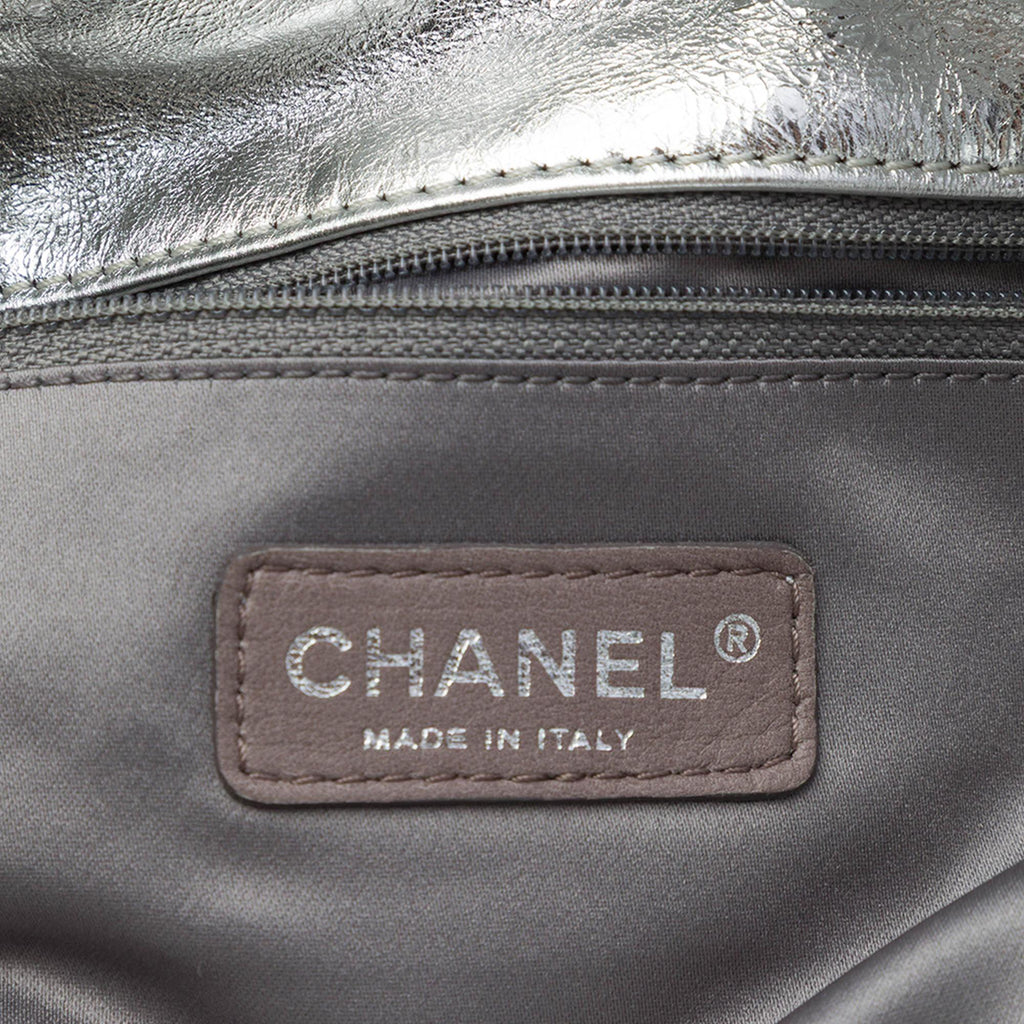 Chanel Large Metallic Glazed Calfskin Perforated Rodeo Drive Satchel - Silver