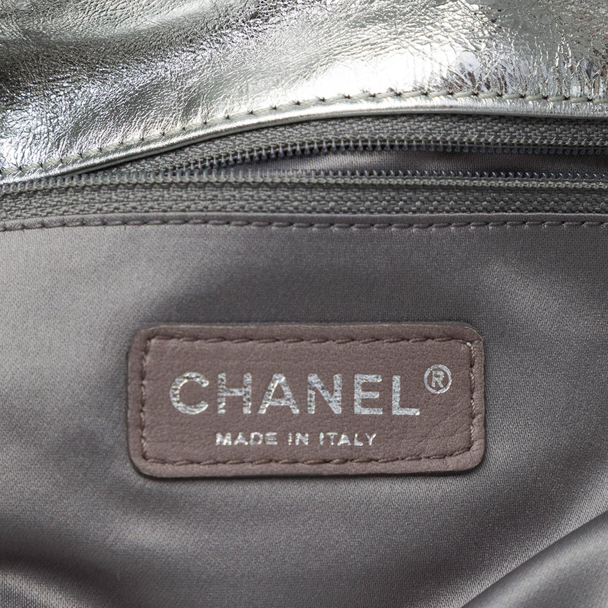 Chanel Large Metallic Glazed Calfskin Perforated Rodeo Drive Satchel - Silver