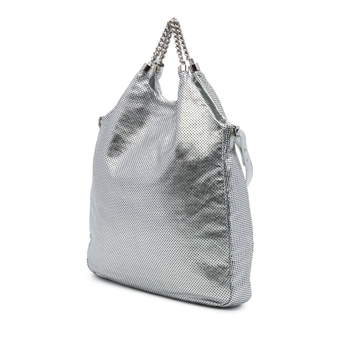 Chanel Large Metallic Glazed Calfskin Perforated Rodeo Drive Satchel - Silver