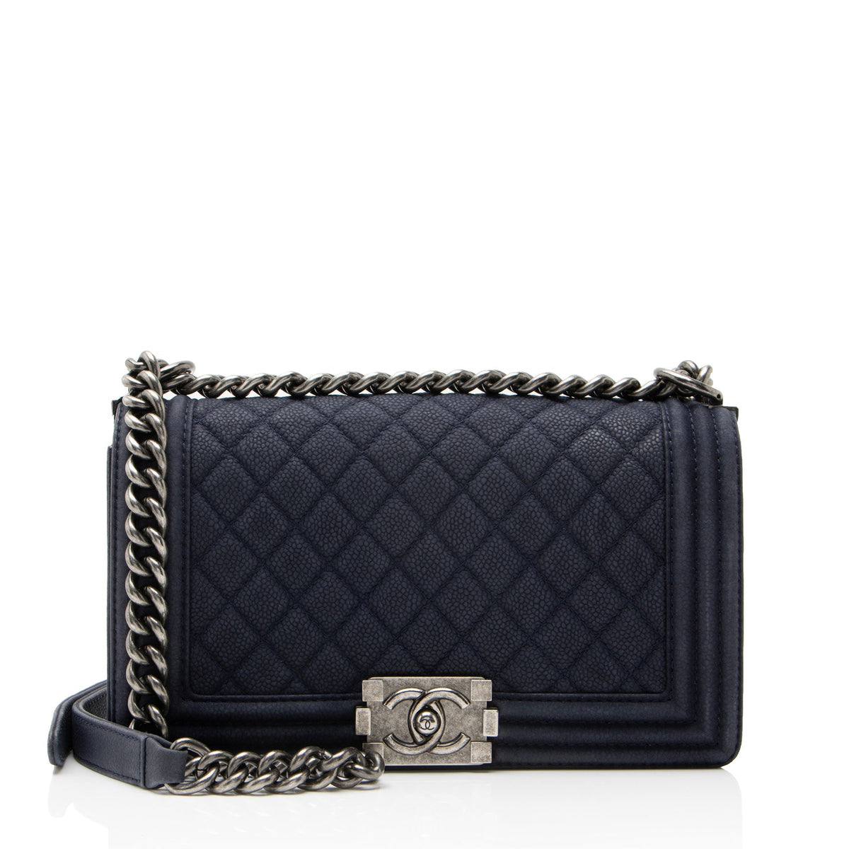 Chanel Matte Caviar Old Medium Boy Bag - Blue