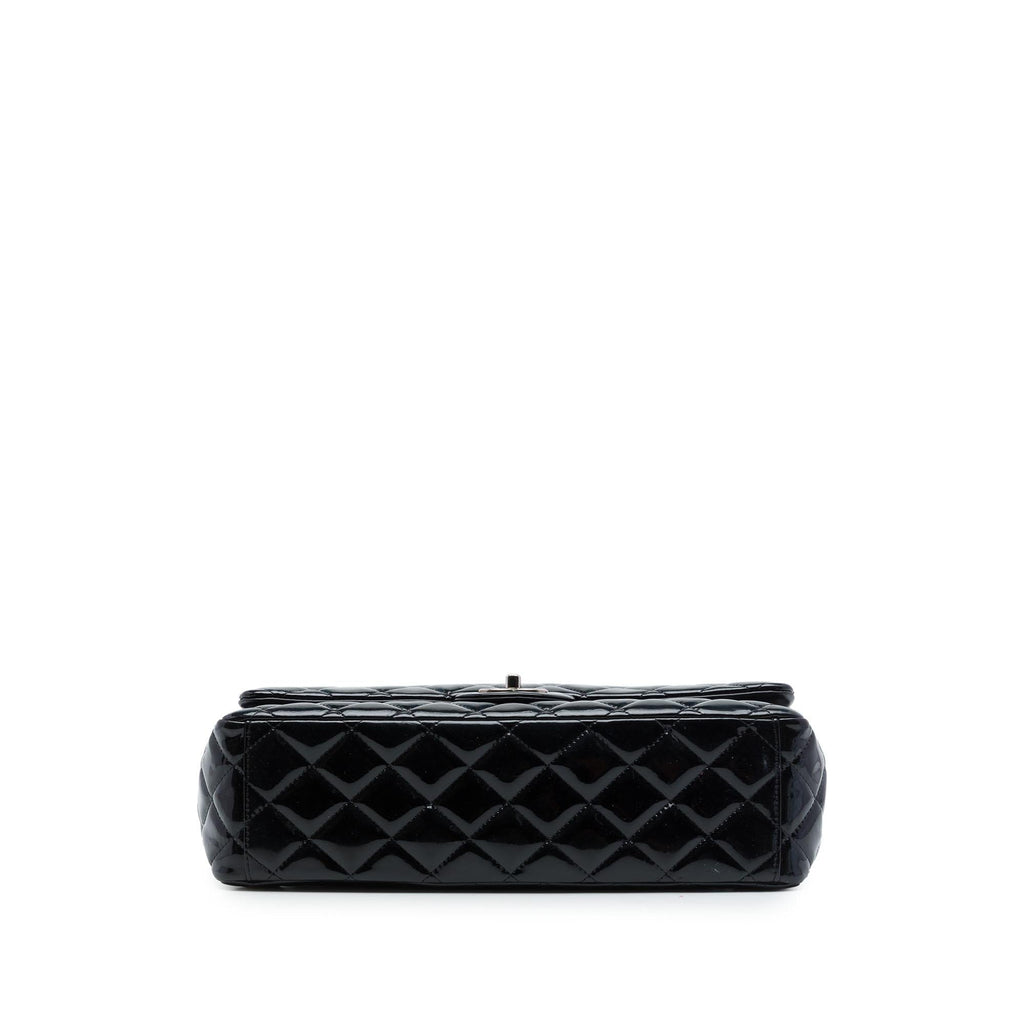 Chanel Maxi Classic Patent Double Flap Shoulder Bag - Black