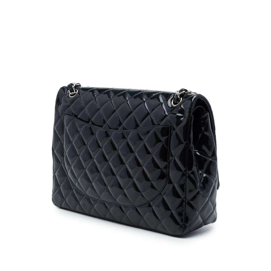 Chanel Maxi Classic Patent Double Flap Shoulder Bag - Black