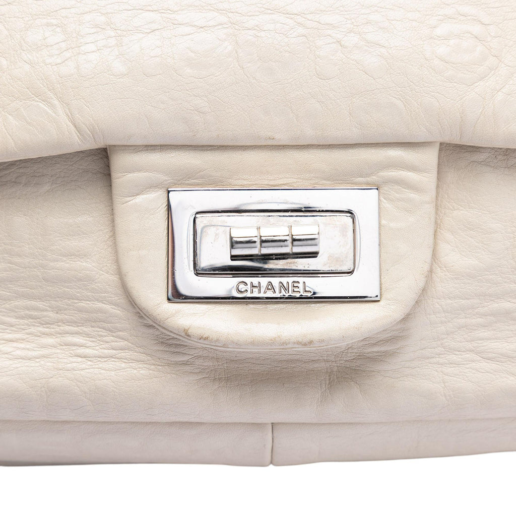 Chanel Maxi Embossed Calfskin 31 Rue Cambon Reissue 2.55 Double Flap Shoulder Bag - White
