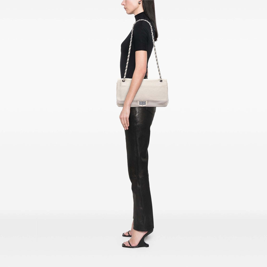 Chanel Maxi Embossed Calfskin 31 Rue Cambon Reissue 2.55 Double Flap Shoulder Bag - White