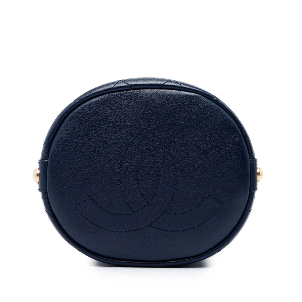 Chanel Medium CC Calfskin and Tweed Drawstring Bucket Bag - Blue