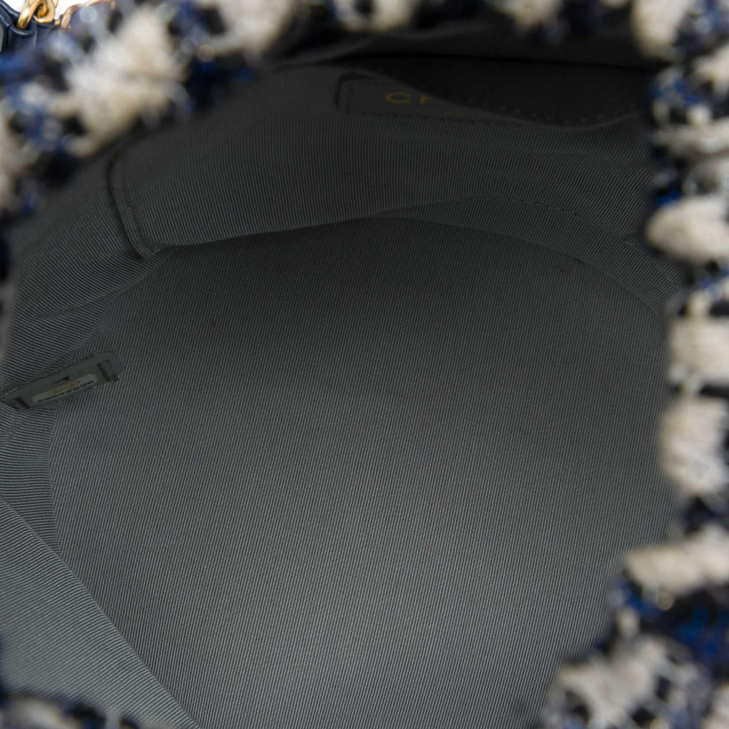 Chanel Medium CC Calfskin and Tweed Drawstring Bucket Bag - Blue