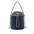 Chanel Medium CC Calfskin and Tweed Drawstring Bucket Bag - Blue