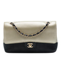 Chanel Medium Classic Bicolor Caviar and Iridescent Calfskin Double Flap Shoulder Bag - Gold