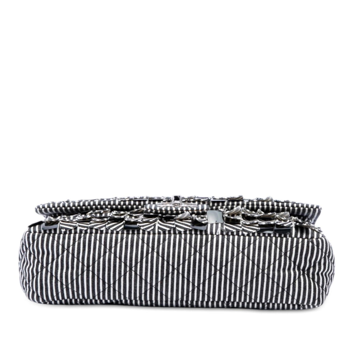 Chanel Medium Classic Canvas Sequin Stripes Double Flap Shoulder Bag - Black